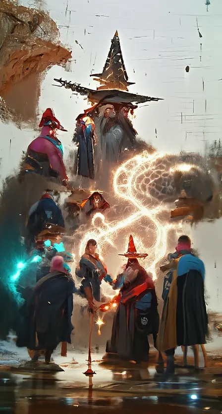 Fantasy ai art generated image of wizards casting a spell