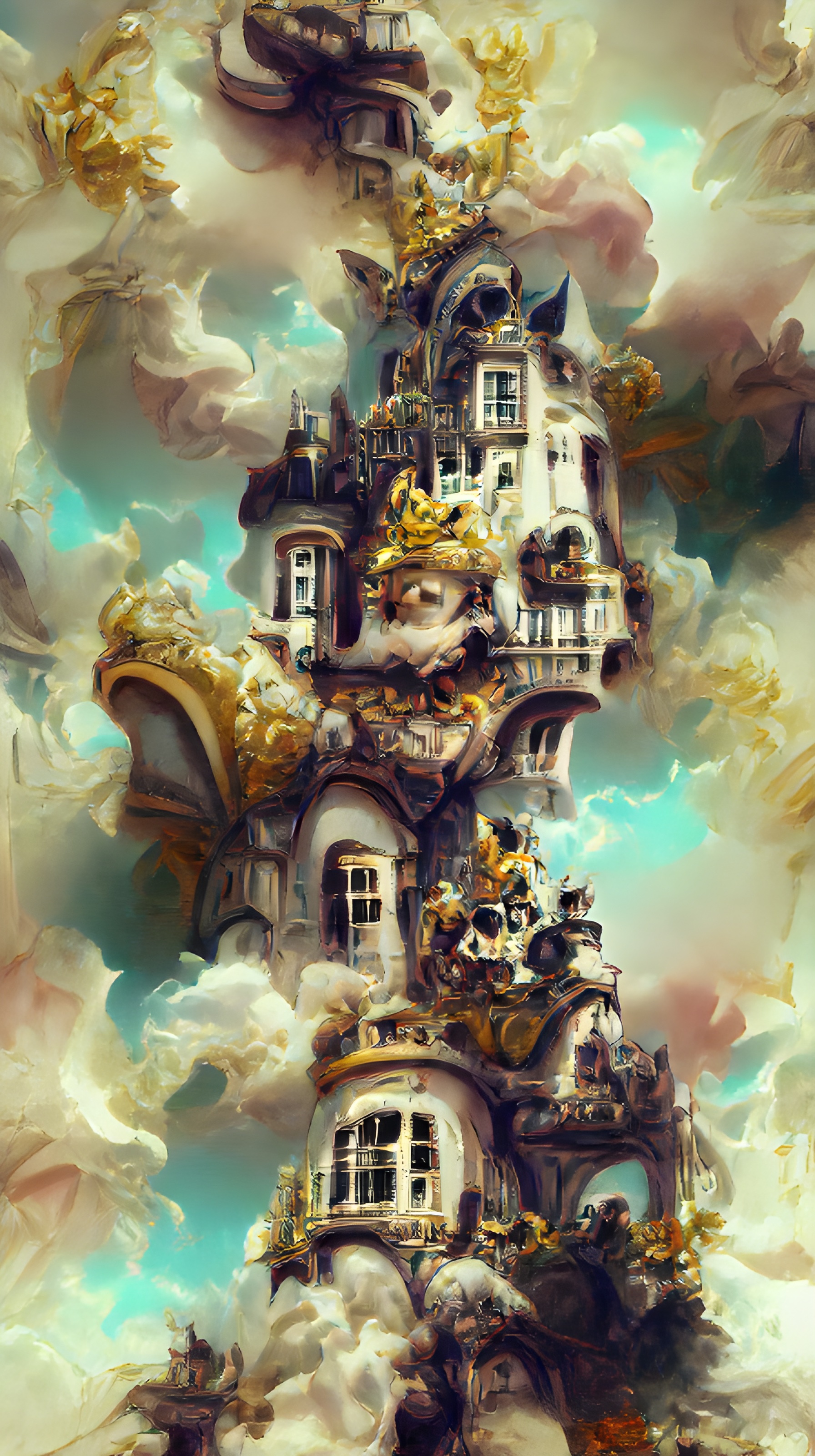 AI rendered artwork of a castle floating in the sky