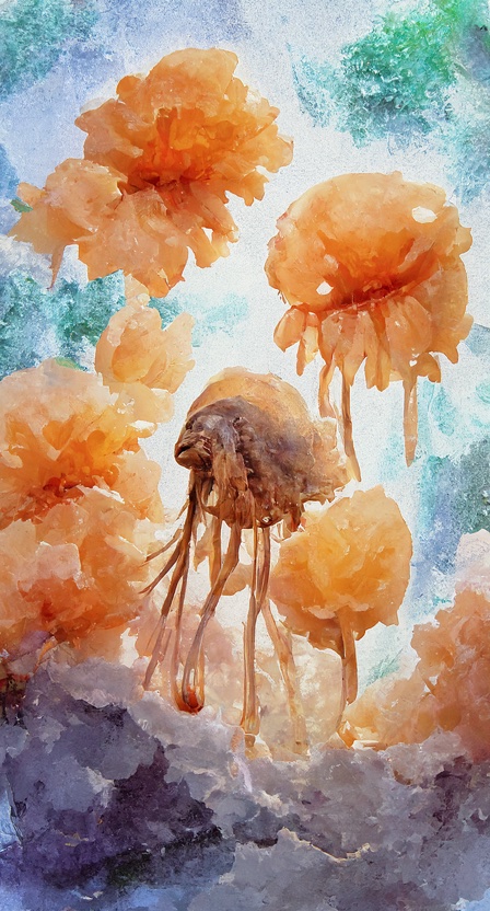 ai rendered watercolour painting of jellyfish