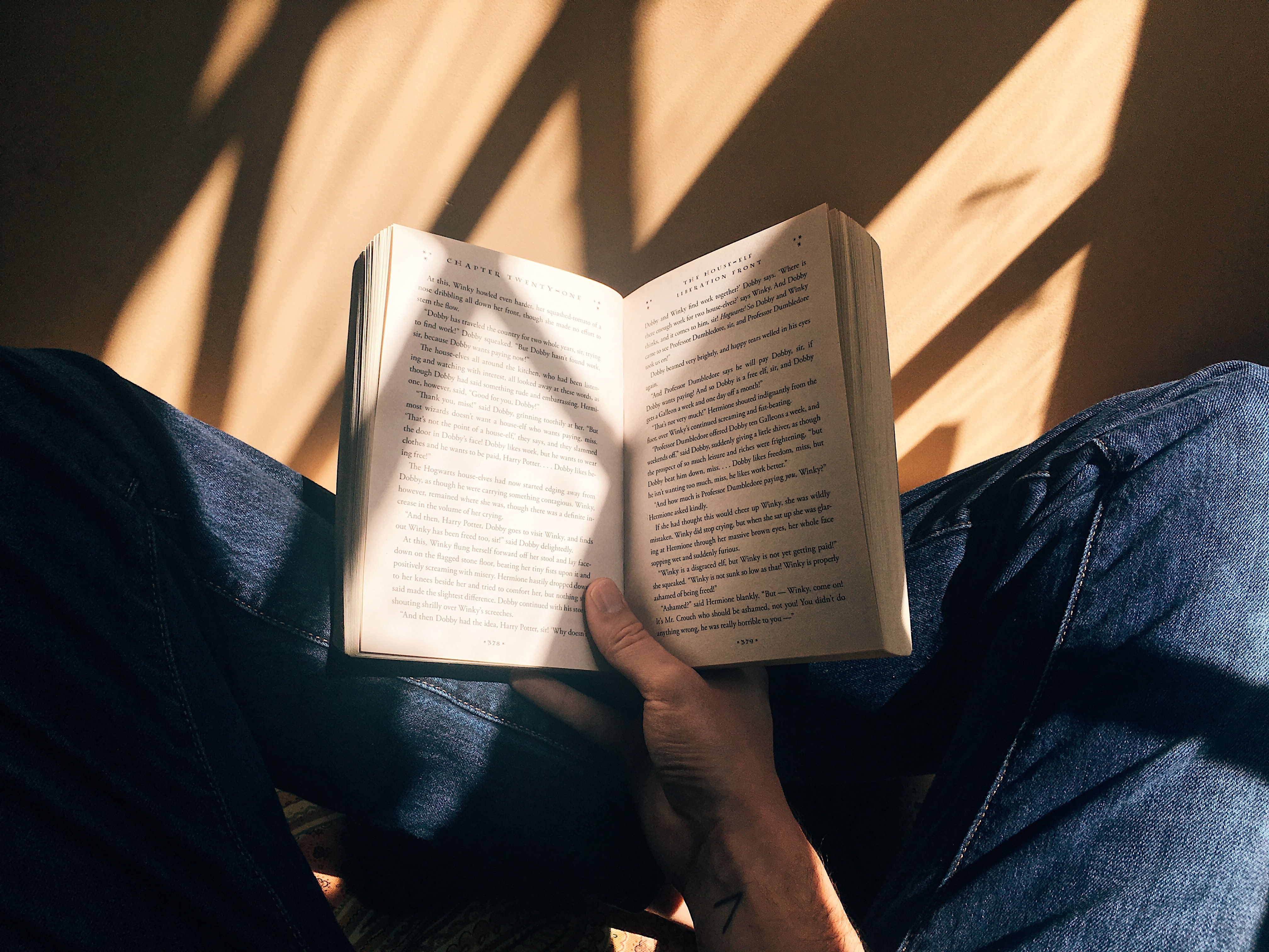  an image of a man sitting and reading a book