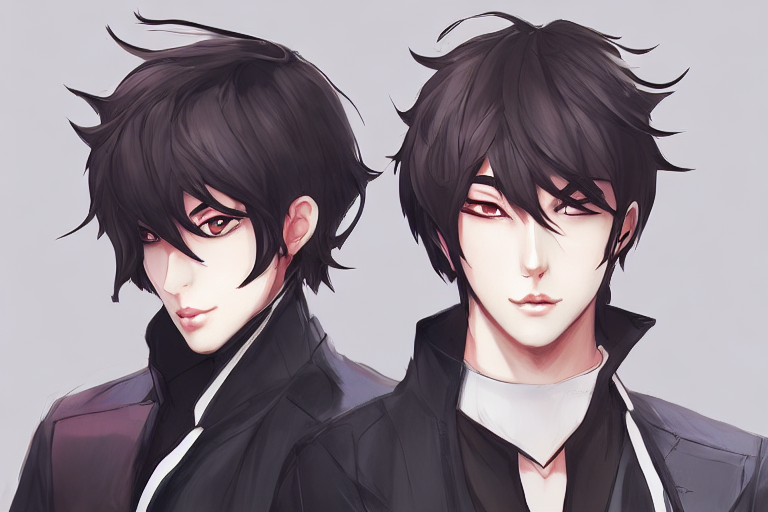 Ai generated images of two males with dark hair in anime style