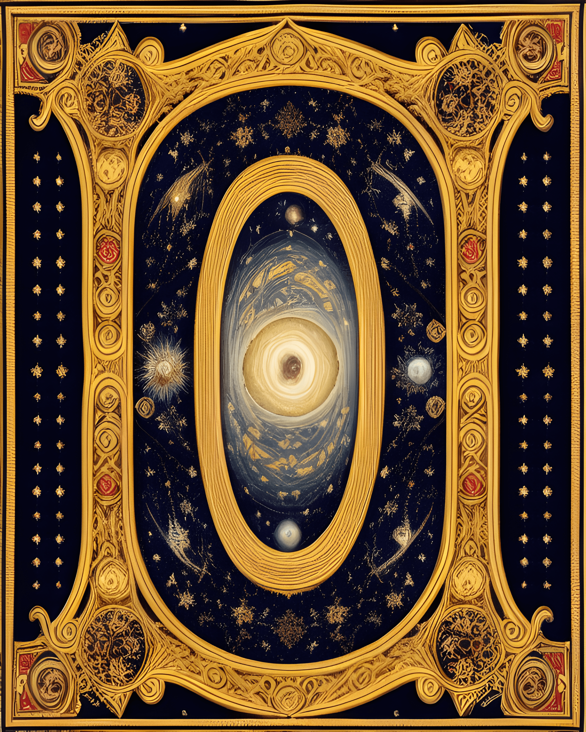 Celestial inspired abstract tapestry design generated via starryai